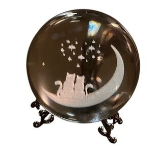 Crystal Ball With Two Cats On Moon Heart Stars With Stand